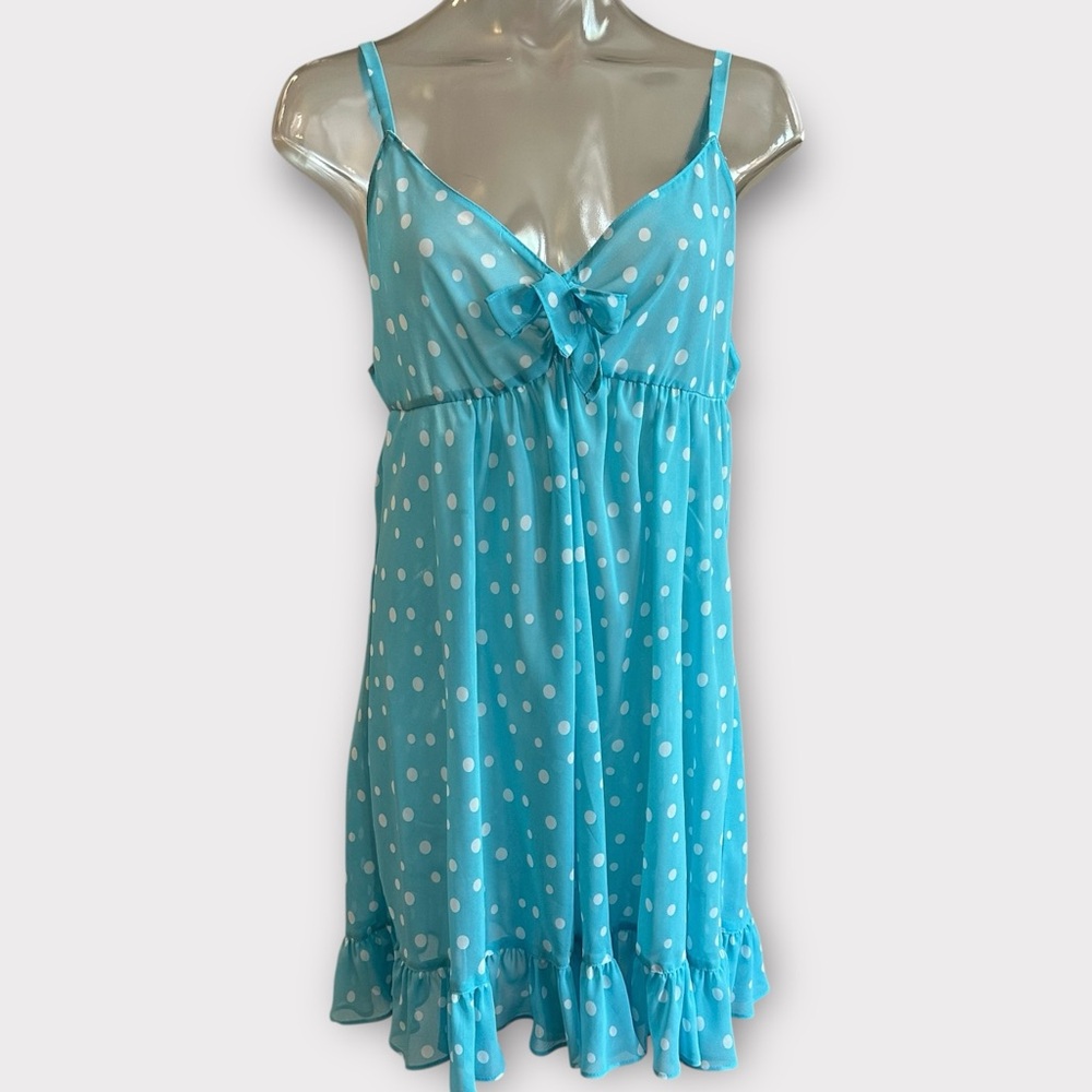 Oscar De La Renta Pink Label Negligee 2-pc Set Blue Polka Dot Babydoll Sz Large - Picture 4 of 7